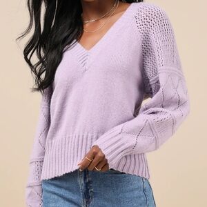 Trend Maker Lavender Pointelle Knit V-Neck Sweater